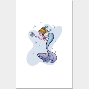 Sweet Mermaid With Blue Fin Posters and Art